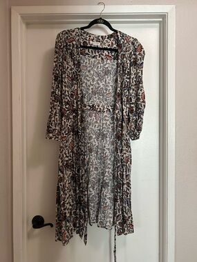 Lightweight Floral Wrap Dress- Cream with Navy & Rust